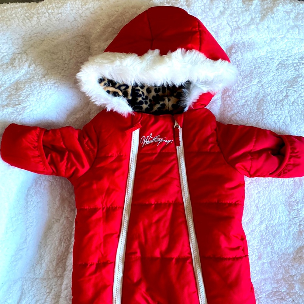 Red infant snow suit size 3/6 months